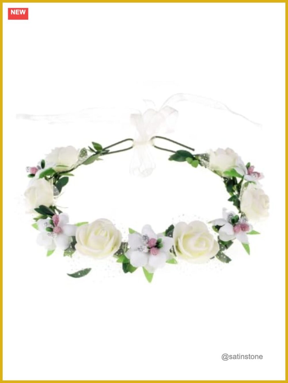 Handmade Flower Headband Bridal Floral Crown Wreath Adjustable Ribbon